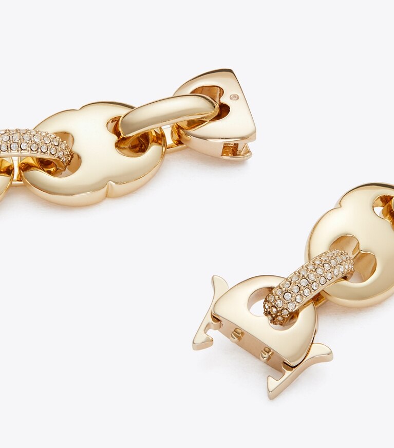 Tory Burch designer colliers Collier Gemini Link pavé dans Light Brass / Crystal détails