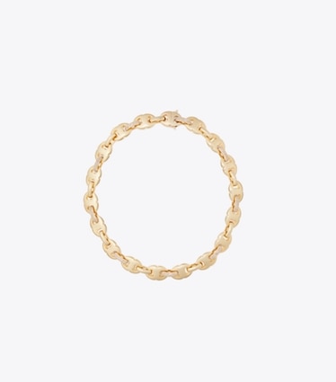 Tory Burch designer colliers Collier Gemini Link pavé dans Light Brass / Crystal de face