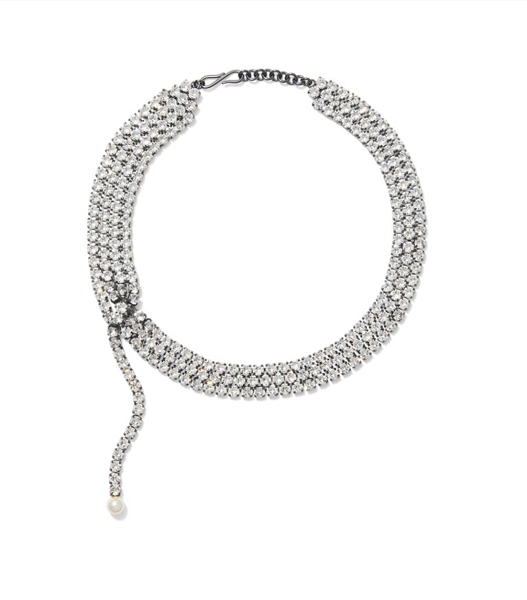 Tory Burch designer colliers Collier Moondance en cristal et perles dans Hematite / Crystal / Cream supplémentaire