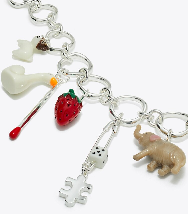 Tory Burch designer colliers Collier à breloque Curiosity dans Light Silver / Multi détails