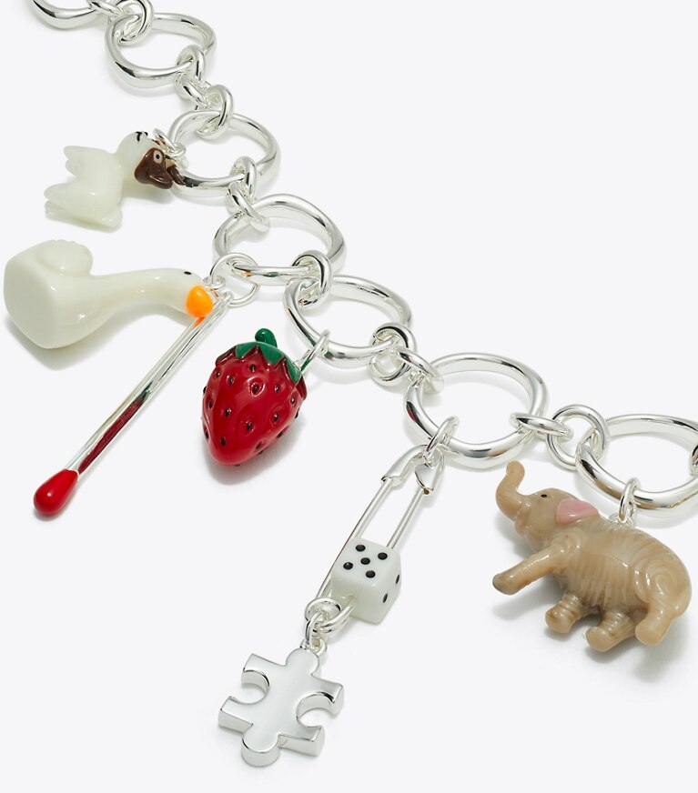 Tory Burch designer colliers Collier à breloque Curiosity dans Light Silver / Multi détails