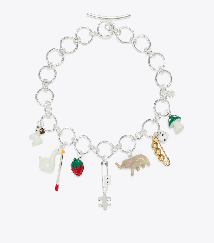 Tory Burch designer colliers Collier à breloque Curiosity dans Light Silver / Multi de face