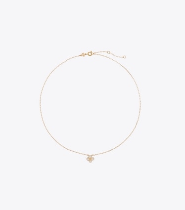 Tory Burch designer colliers Collier à pendentif à pavé Myosotis dans Tory Gold / Crystal de face