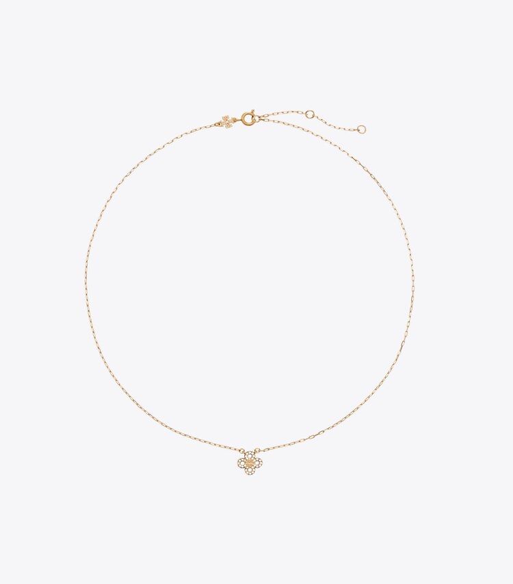 Tory Burch designer colliers Collier à pendentif à pavé Myosotis dans Tory Gold / Crystal de face