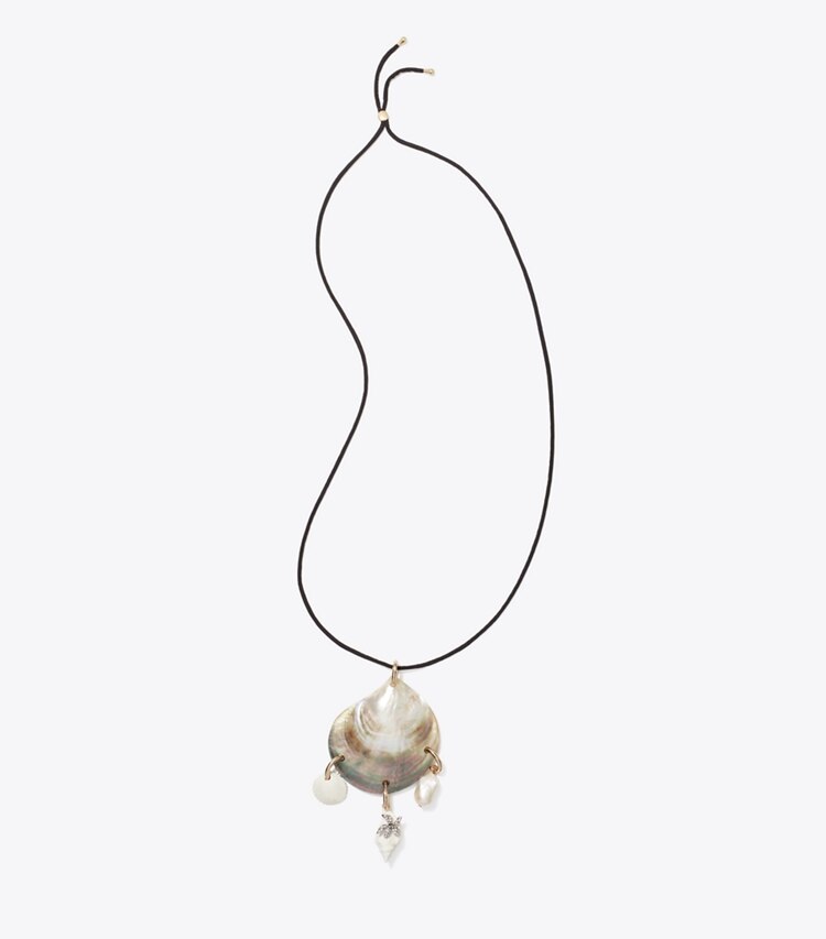 Tory Burch designer colliers Collier à pendentif coquillage Curiosity dans Black / Ivory de face