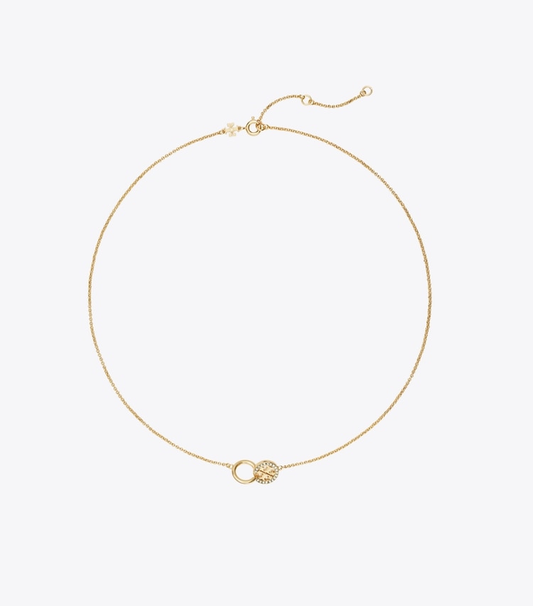 Tory Burch designer colliers Collier à pendentif entrelacé Icon pavé dans Tory Gold / Crystal de face