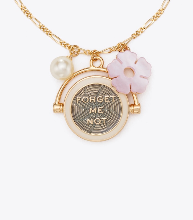 Tory Burch designer colliers Collier à pendentif Forget Me Not dans Tory Gold / Pink / Cream de face