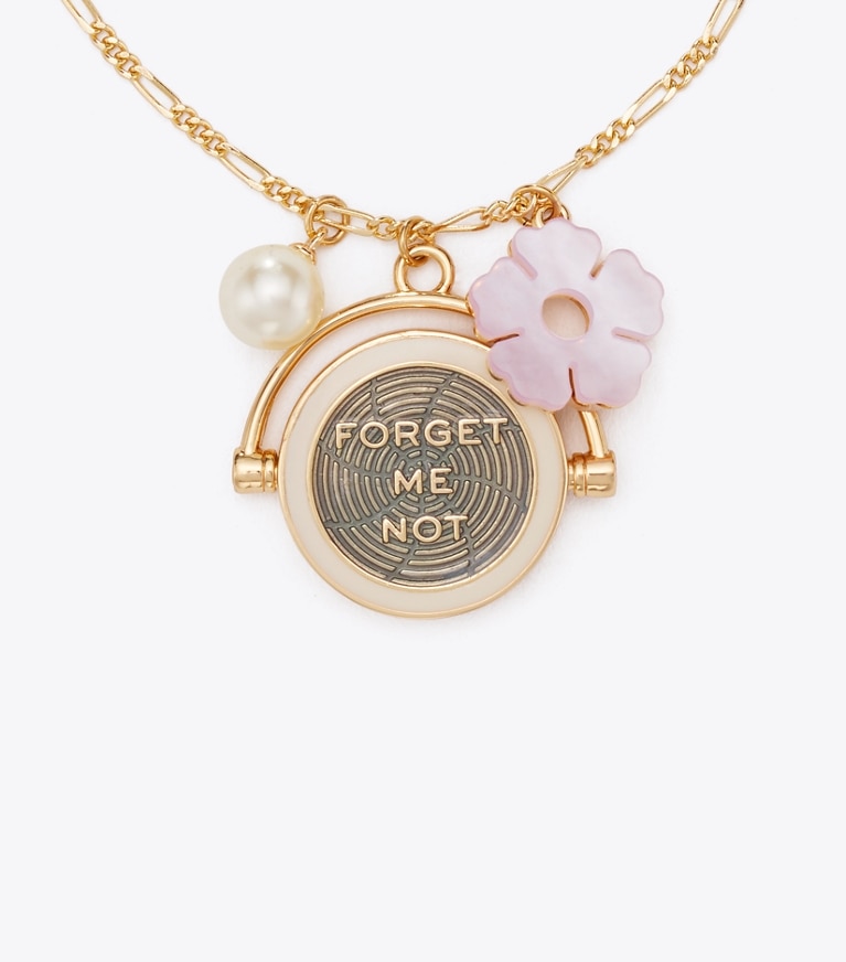 Tory Burch designer colliers Collier à pendentif Forget Me Not dans Tory Gold / Pink / Cream de face