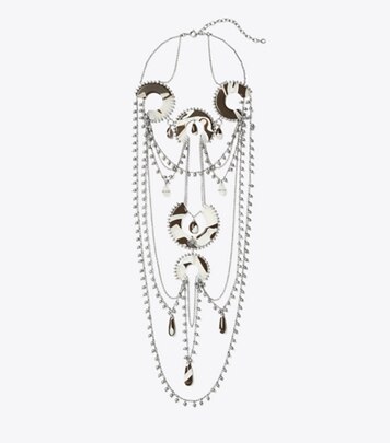 Tory Burch designer colliers Collier à perles en résine in Antique Tory Silver / Multi front