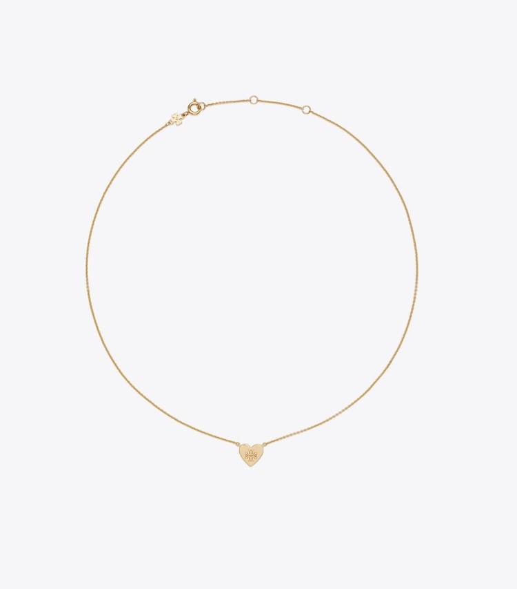 Tory Burch designer colliers Collier avec pendentif cœur Myosotis dans Tory Gold de face