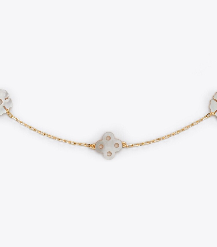 Tory Burch designer colliers Collier chapelet myosotis dans Tory Gold / Mother of Pearl détails