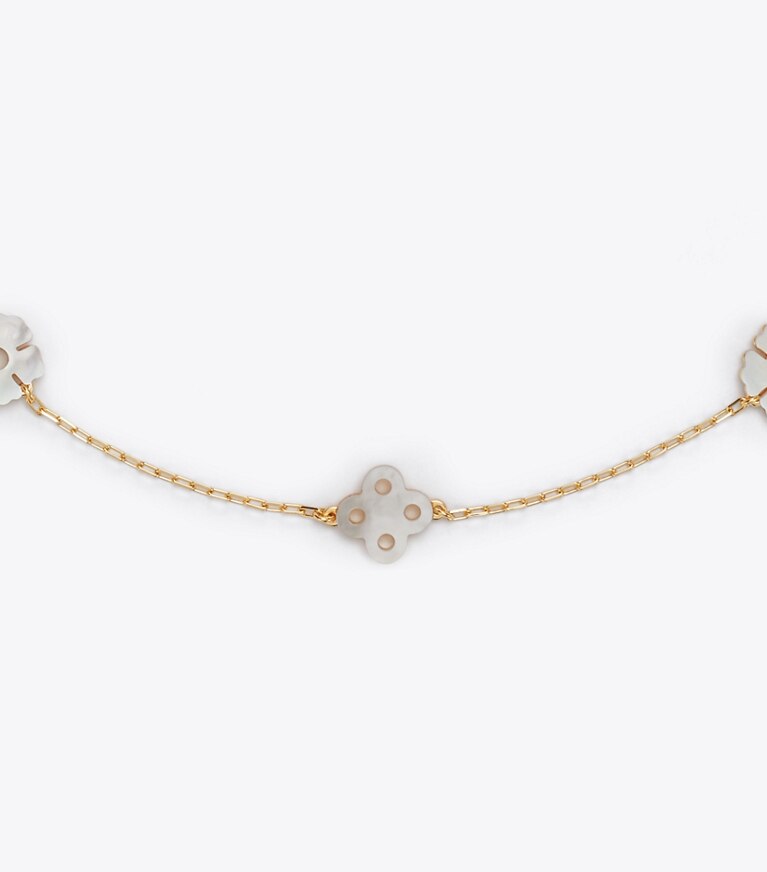 Tory Burch designer colliers Collier chapelet myosotis dans Tory Gold / Mother of Pearl détails