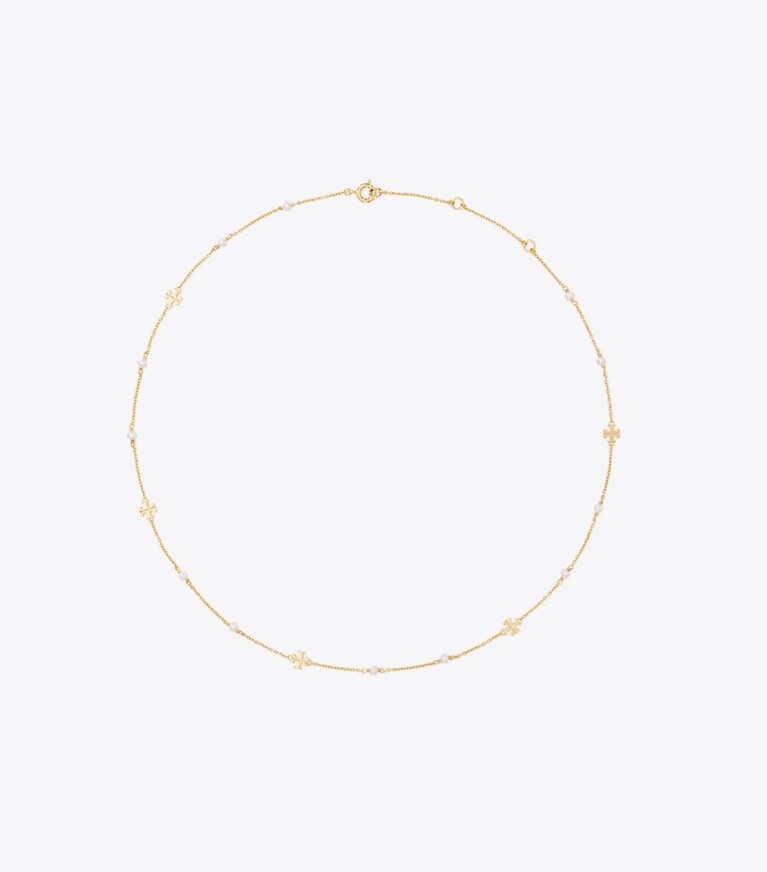 Tory Burch designer colliers Collier délicat Kira à perles in Tory Gold / Pearl front
