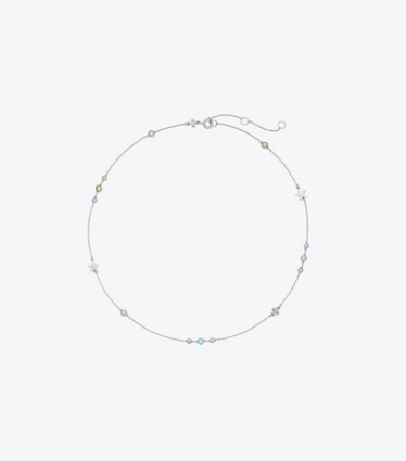 Tory Burch designer colliers Collier délicat Moondance avec perle et étoile in Tory Silver / Light Sapphire / Pearl front