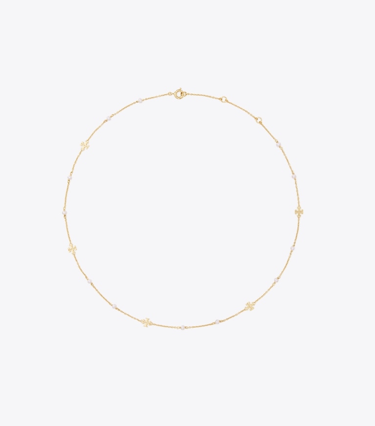 Tory Burch designer colliers Collier de perles Moondance dans Tory Gold / Pearl de face