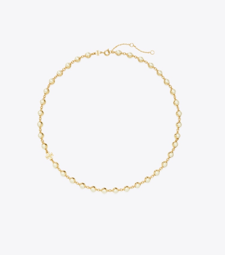 Tory Burch designer colliers Collier de perles Moondance dans Light Brass / Pearl de face