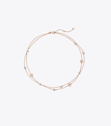 Tory Burch designer colliers Collier de perles superposées Moondance dans Tory Gold / Cream de face