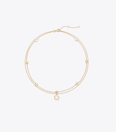 Tory Burch designer colliers Collier double avec pendentifs fleurs in Tory Gold / Mother of Pearl front