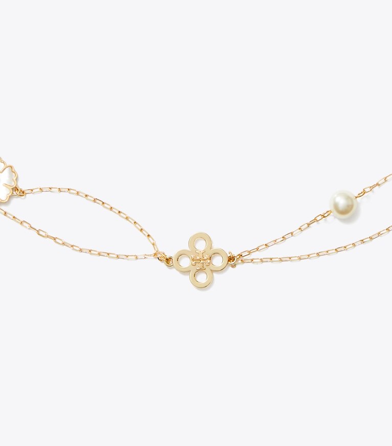 Tory Burch designer colliers Collier double chaîne Kira Clover in Tory Gold / Mother of Pearl front