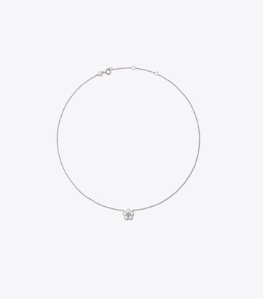 Tory Burch designer colliers Collier Forget Me Not à pendentif fleur en émail in Tory Silver / Light Green front