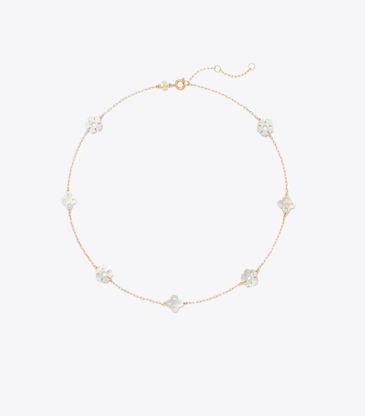 Tory Burch designer colliers Collier Forget Me Not in Tory Gold / Mother of Pearl front