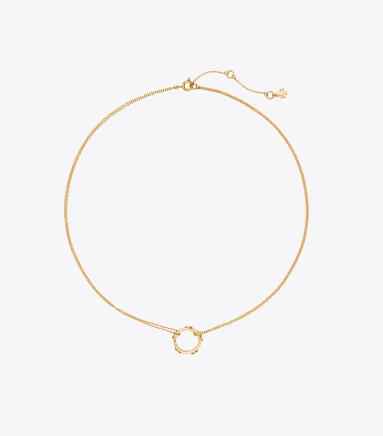 Tory Burch designer collane Collier Icon con pendente circolare a borchia in Tory Gold front