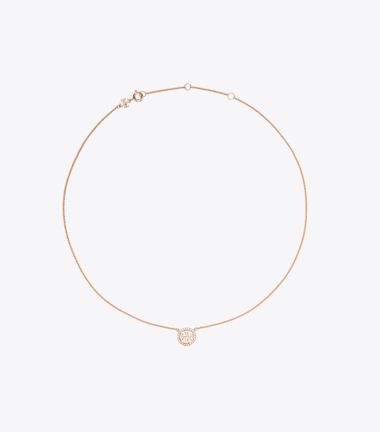 Tory Burch designer colliers Collier Icon délicat à logo pavé in Rose Gold/Crystal front