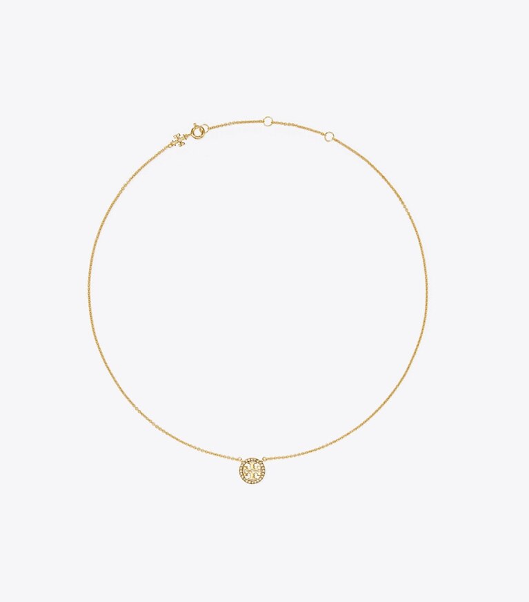 Tory Burch designer colliers Collier Icon délicat à logo pavé in Tory Gold/Crystal front