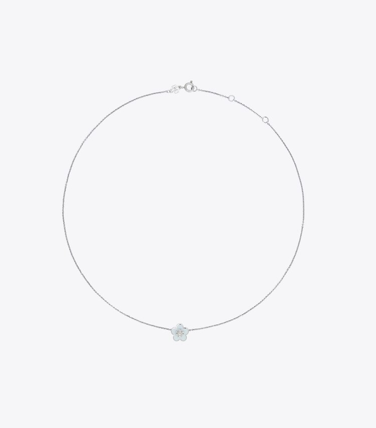 Tory Burch designer colliers Collier Kira à pendentif fleur en émail in Tory Silver / Light Blue front