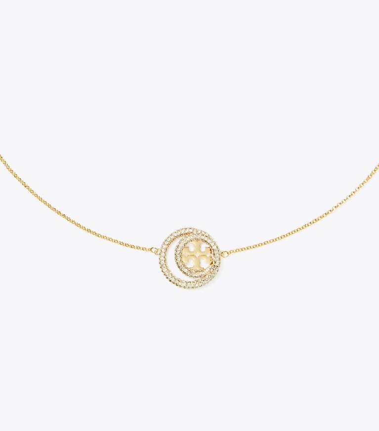 Tory Burch designer colliers Collier Miller à pendentif double anneau in Tory Gold / Crystal front