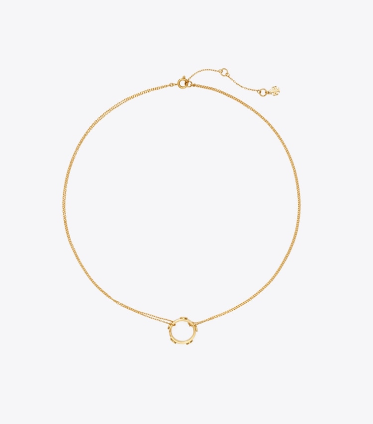 Tory Burch designer collane Collier Miller con pendente circolare a borchia in Tory Gold front