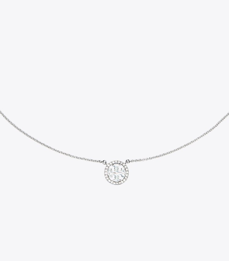 Tory Burch designer colliers Collier Miller délicat à logo pavé in Tory Silver/Crystal informations