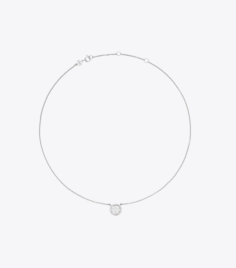 Tory Burch designer colliers Collier Miller délicat à logo pavé in Tory Silver/Crystal front
