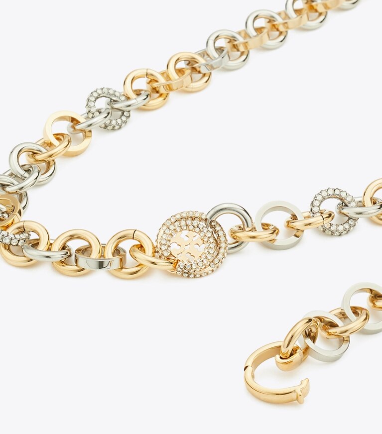 Tory Burch designer colliers Collier pavé chaînette Icon dans Tory Gold / Tory Silver / Crystal supplémentaire