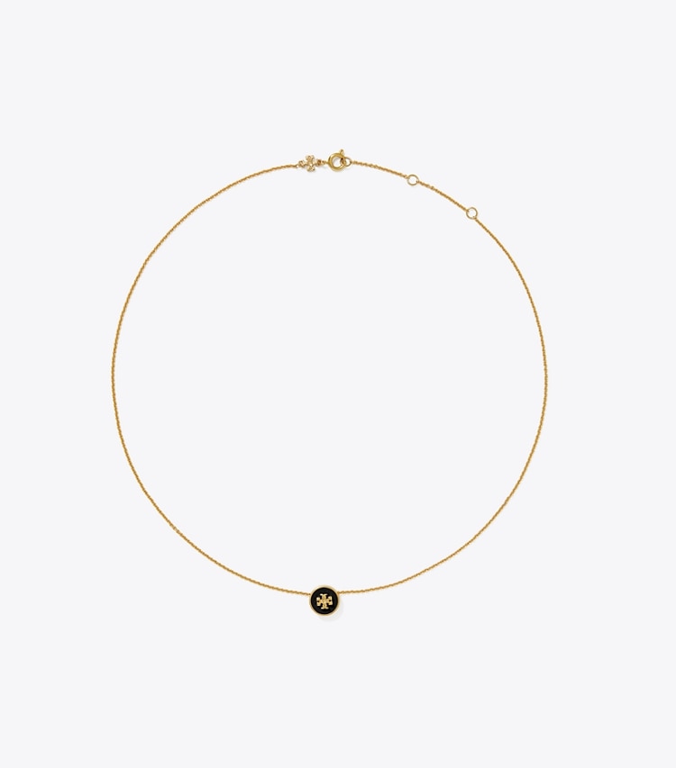 Tory Burch designer colliers Collier pendentif en émail Icon dans Tory Gold / Black de face