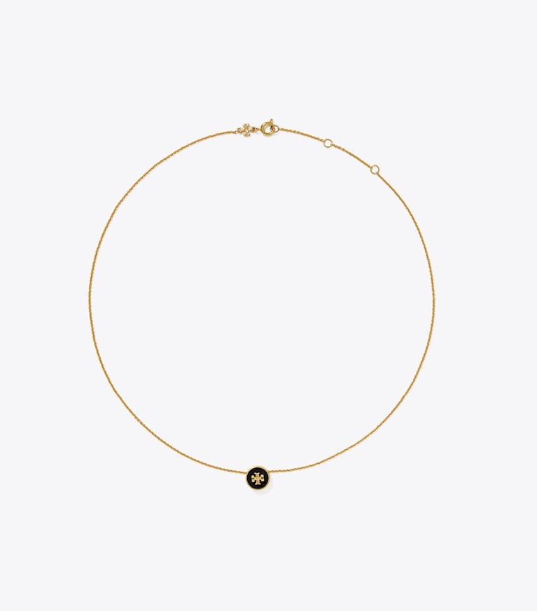 Tory Burch designer colliers Collier pendentif en émail Icon dans Tory Gold / Black de face