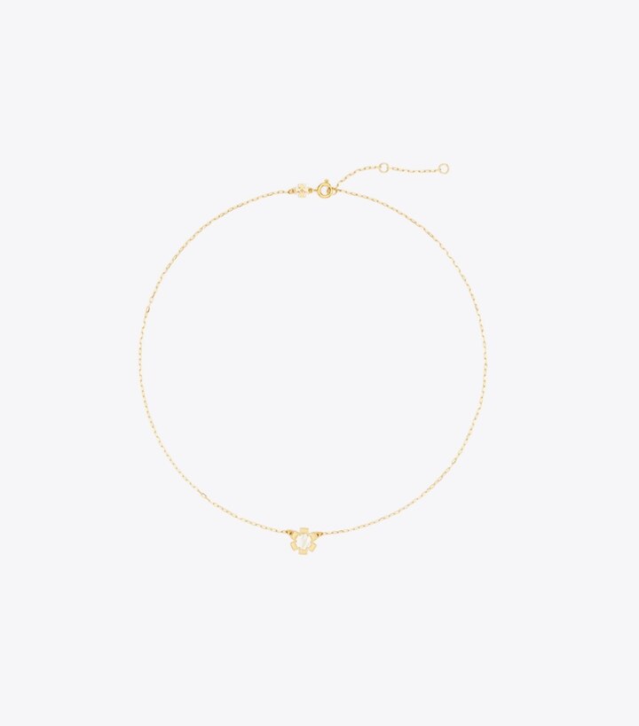 Tory Burch designer colliers Collier pendentif en nacre Forget Me Not in Tory Gold / Mother of Pearl front