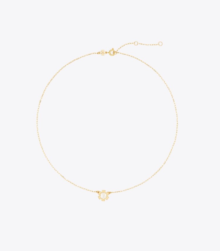 Tory Burch designer colliers Collier pendentif en nacre Forget Me Not in Tory Gold / Mother of Pearl front