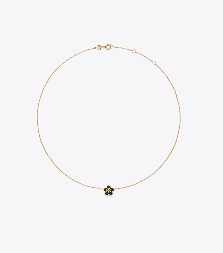 Tory Burch designer colliers Collier pendentif Forget Me Not dans Tory Gold / Black de face