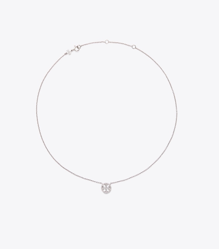 Tory Burch designer colliers Collier pendentif Icon Pavé dans Tory Silver/Crystal de face