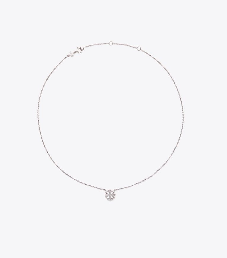 Tory Burch designer colliers Collier pendentif Icon Pavé dans Tory Silver/Crystal de face