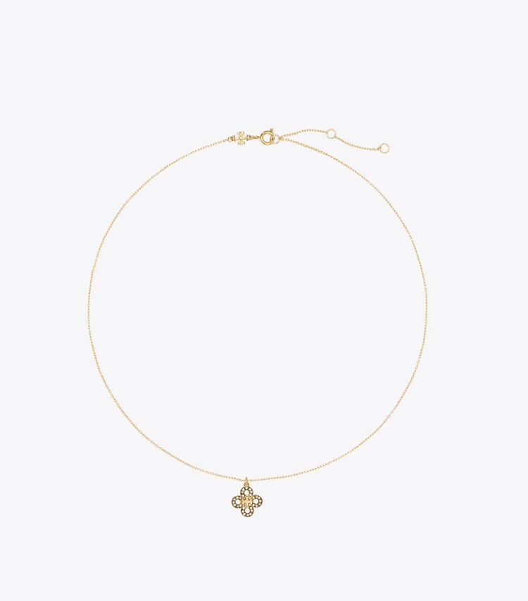 Tory Burch designer colliers Collier pendentif pavé Forget Me Not dans Tory Gold / Crystal de face