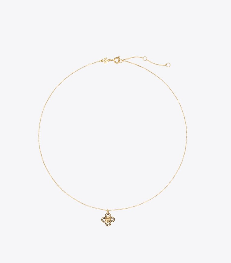 Tory Burch designer colliers Collier pendentif pavé Forget Me Not dans Tory Gold / Crystal de face
