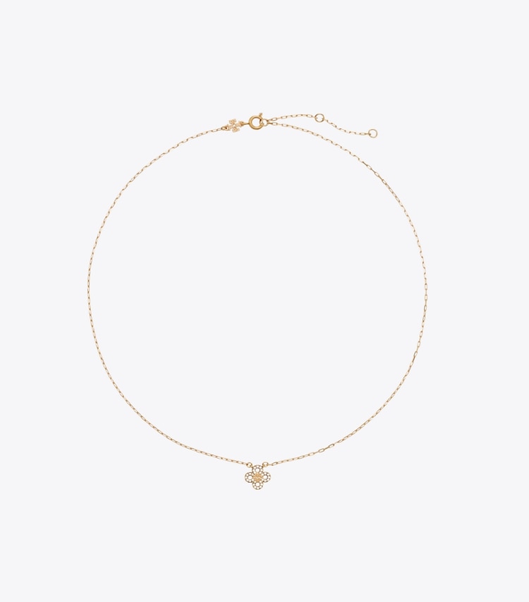 Tory Burch designer colliers Collier pendentif pavé Forget Me Not in Tory Gold / Crystal front
