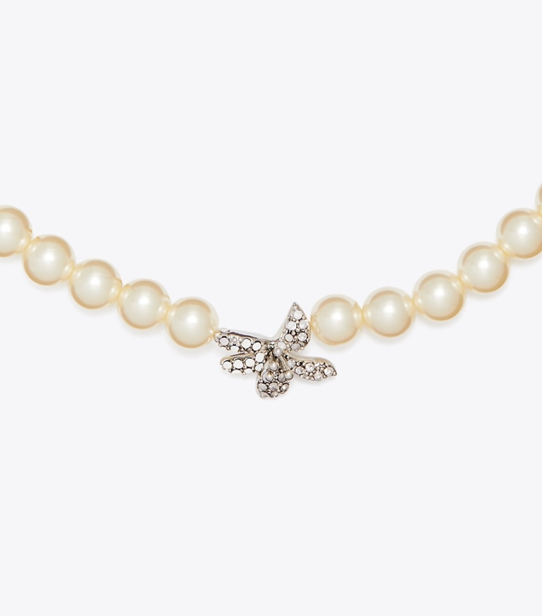 Tory Burch designer colliers Collier perles fleur pavée Moondance in Tory Silver / Pearl / Crystal informations
