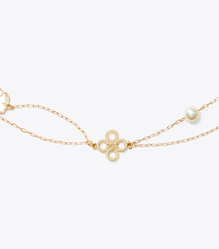 Tory Burch designer colliers Collier superposé Forget Me Not dans Tory Gold / Mother of Pearl détails