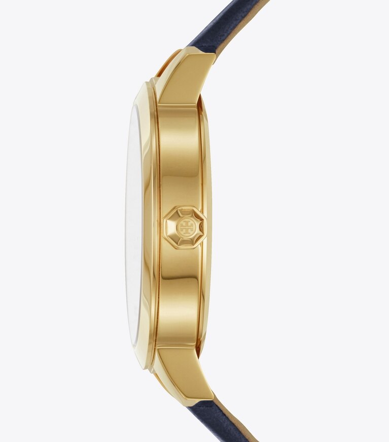 Tory Burch designer strap watches Collins 38mm Gold Tone/Nvy/Nvy Leather Strap in Gold Tone/Navy/Navy Leather Strap front