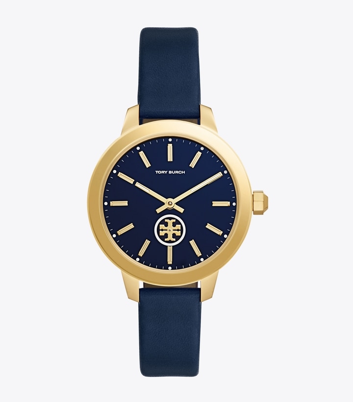 Collins Watch, Navy Leather/Stainless Steel, 38 MM: Women's Watches | Strap  Watches | Tory Burch EU