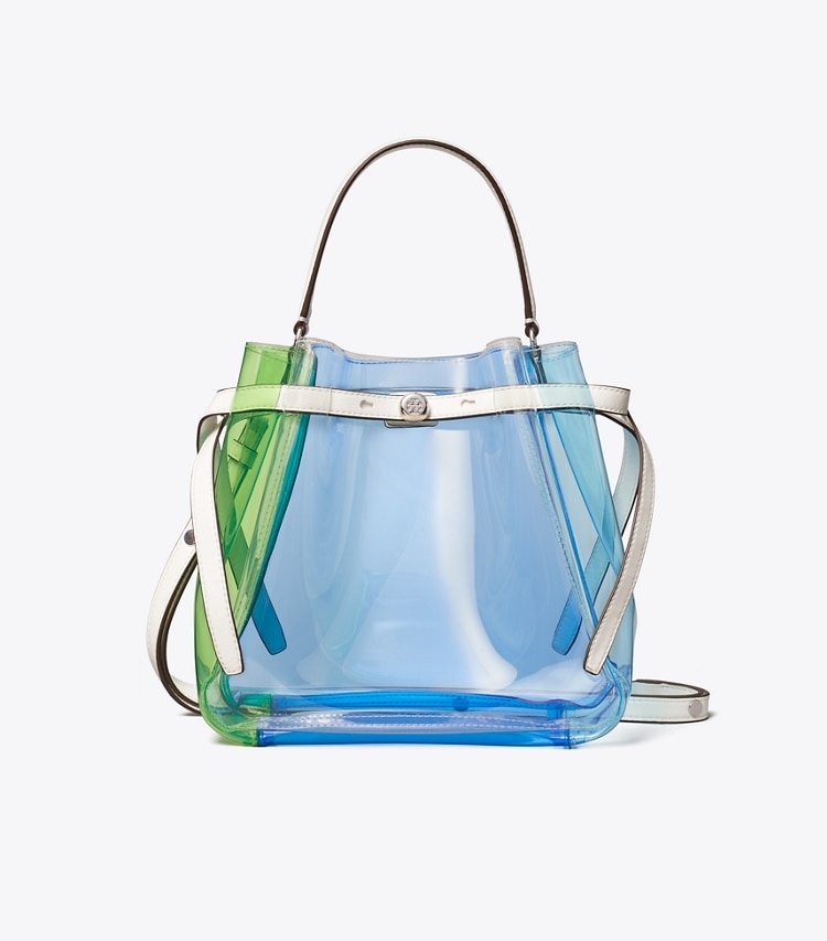 Tory Burch designer crossbody bags Color-Block Clear Bucket Bag in Pool Blue front