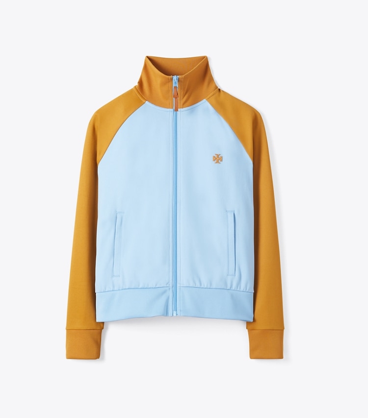 Tory Sport designer jackets Color-Block Double Knit Track Jacket in Pastel Blue / Ridge front